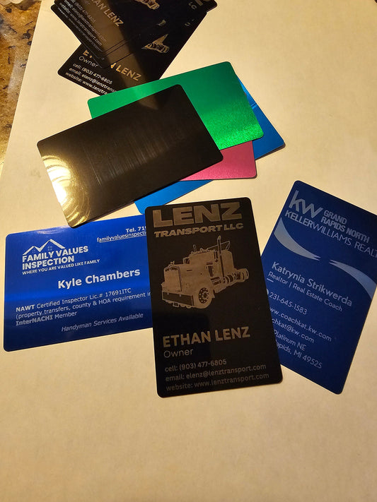 Custom Laser engraved aluminum business cards! Leave a lasting impression! Multiple Thicknesses